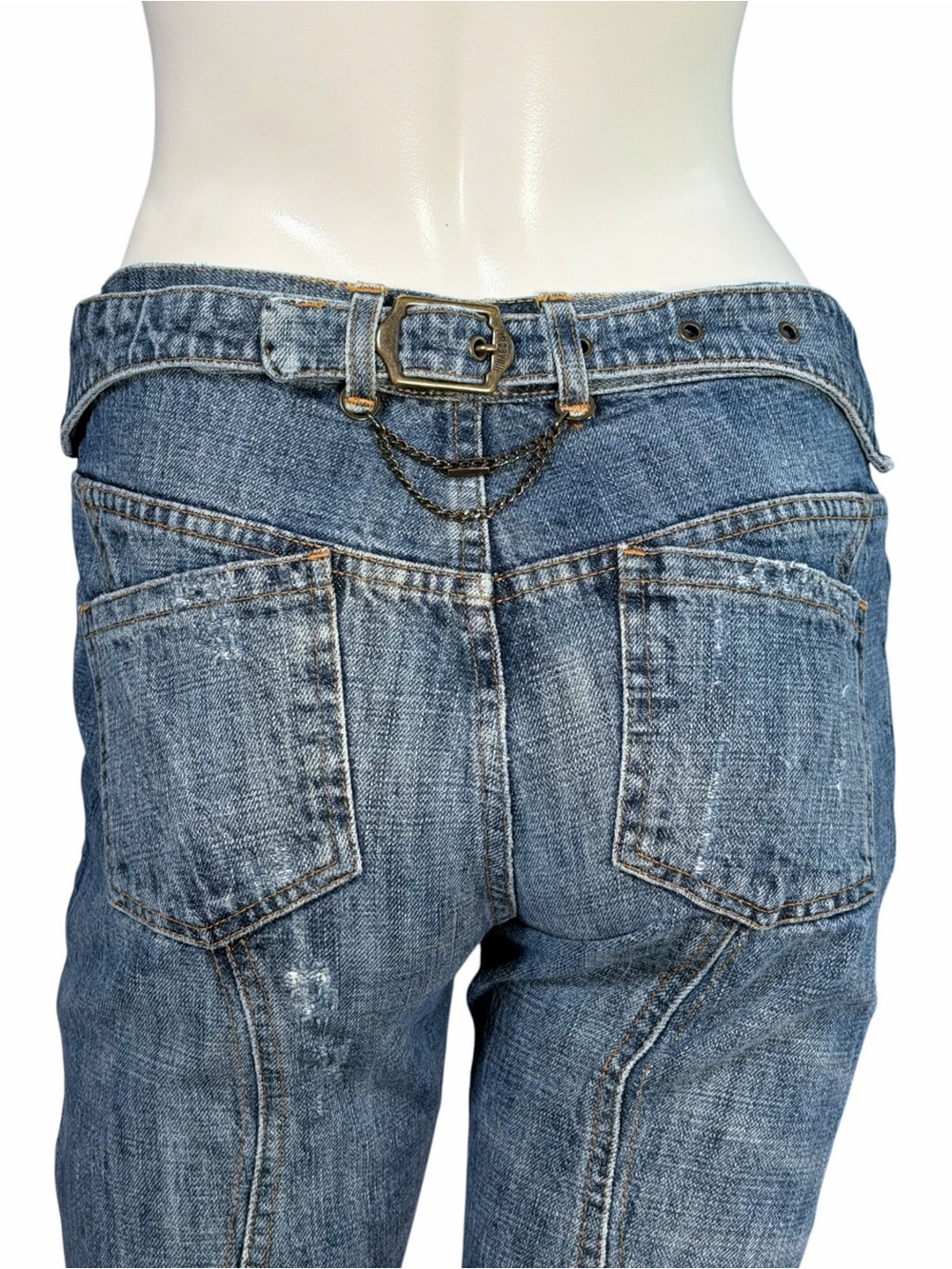 Just Cavalli Y2K Low Rise Bootcut Jeans Chain Belt Distressed 28